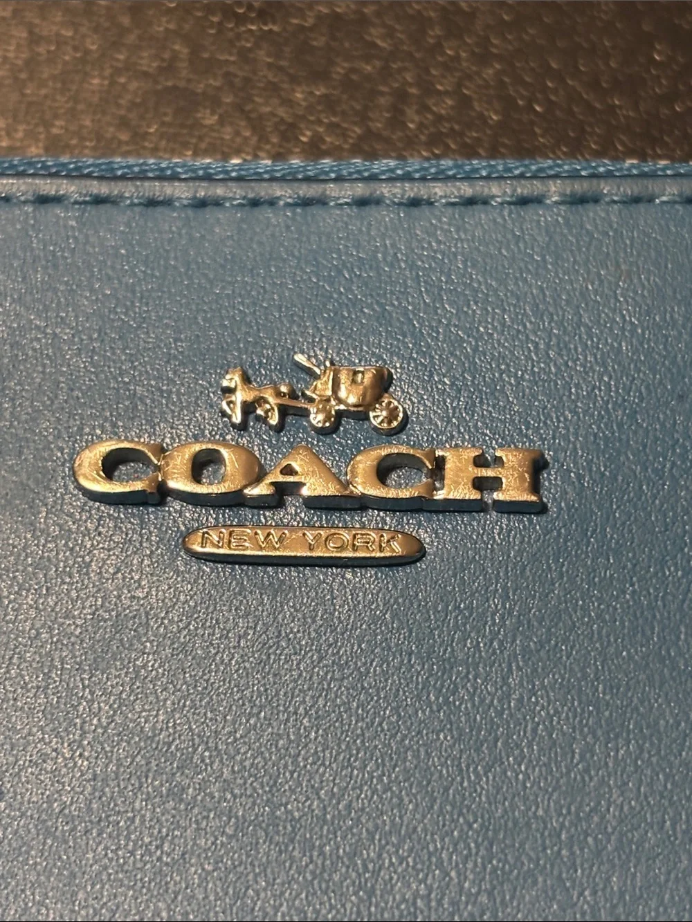 Coach Bright Blue Leather Zip Wristlet with Gold Logo